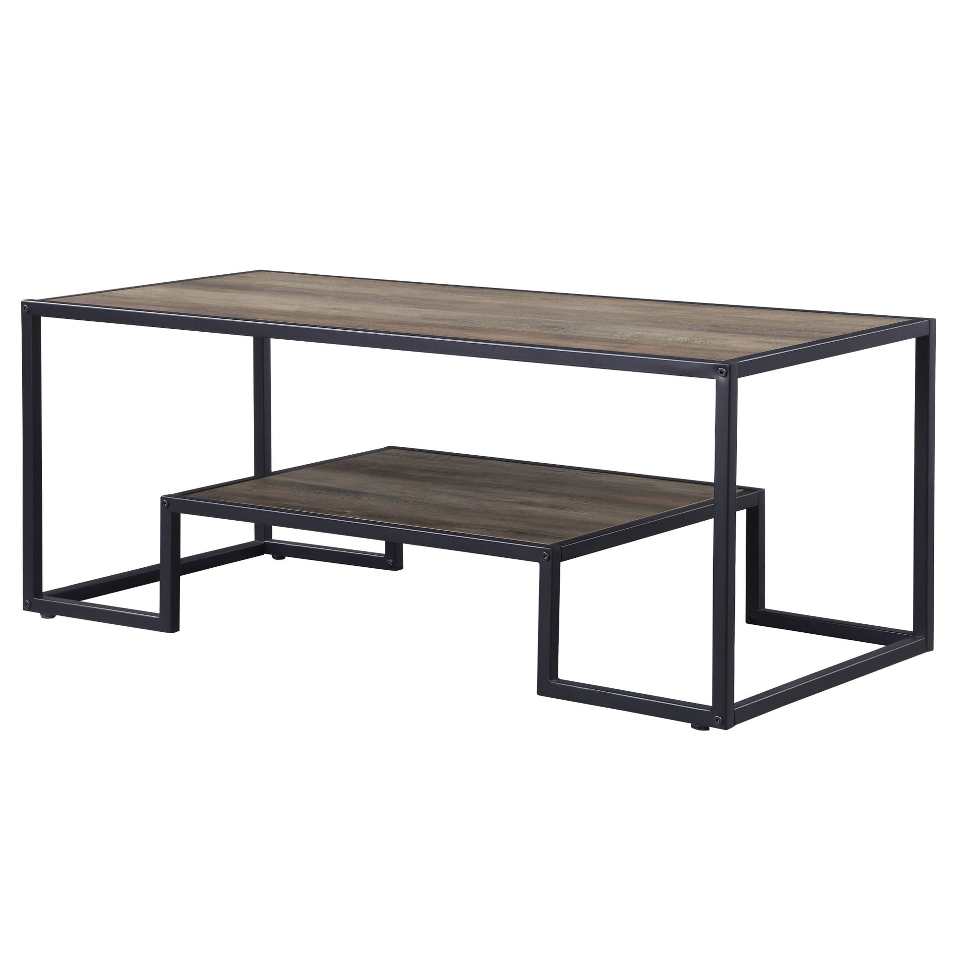 45" Black And Rustic Oak Paper Veneer And Metal Rectangular Coffee Table With Shelf By Homeroots | Coffee Tables | Modishstore