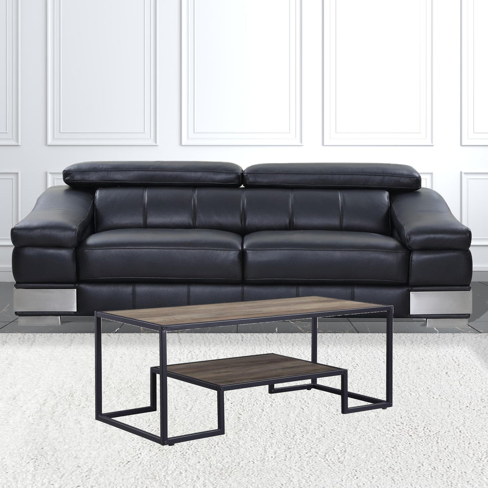 45" Black And Rustic Oak Paper Veneer And Metal Rectangular Coffee Table With Shelf By Homeroots | Coffee Tables | Modishstore - 3