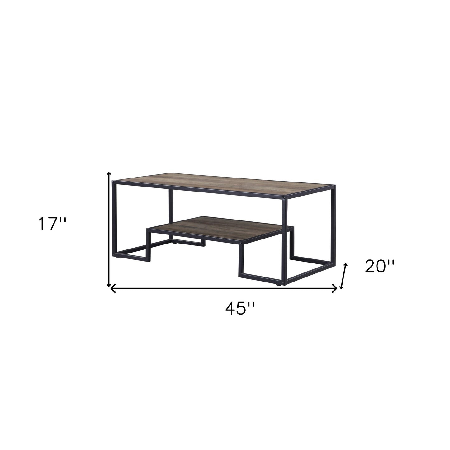 45" Black And Rustic Oak Paper Veneer And Metal Rectangular Coffee Table With Shelf By Homeroots | Coffee Tables | Modishstore - 6