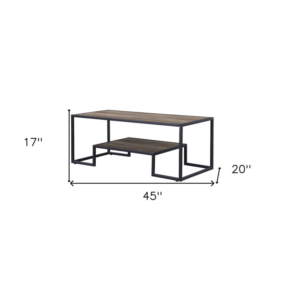 45" Black And Rustic Oak Paper Veneer And Metal Rectangular Coffee Table With Shelf By Homeroots | Coffee Tables | Modishstore - 6