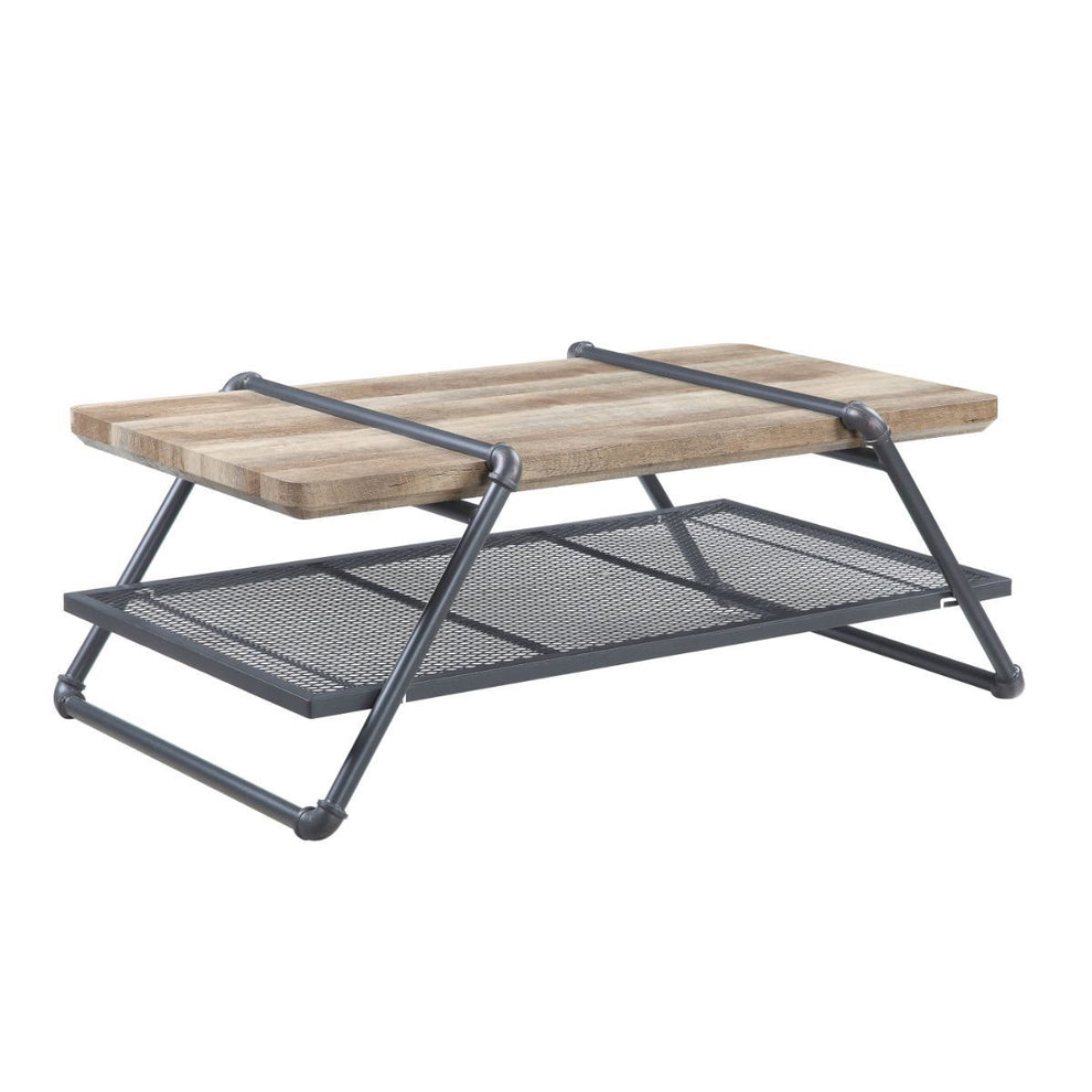 47" Sandy Gray And Oak Paper Veneer And Metal Rectangular Coffee Table With Shelf By Homeroots | Coffee Tables | Modishstore - 2