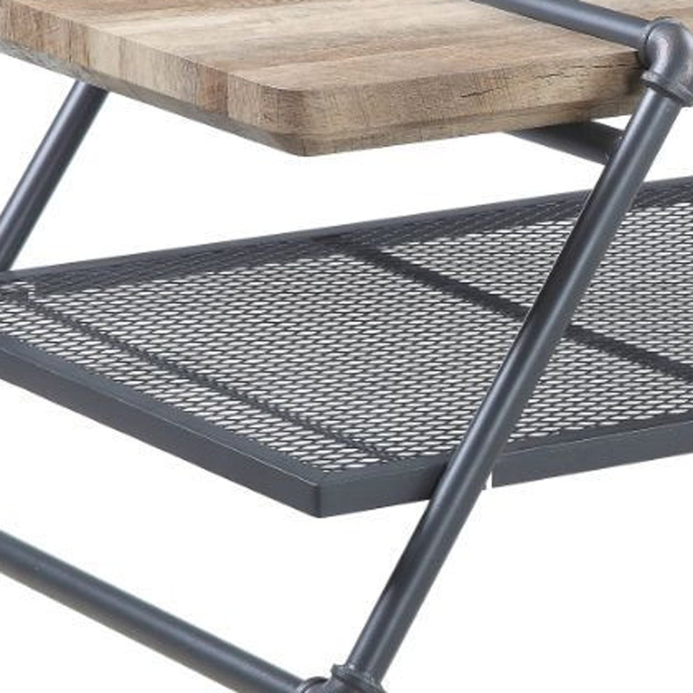 47" Sandy Gray And Oak Paper Veneer And Metal Rectangular Coffee Table With Shelf By Homeroots | Coffee Tables | Modishstore - 5