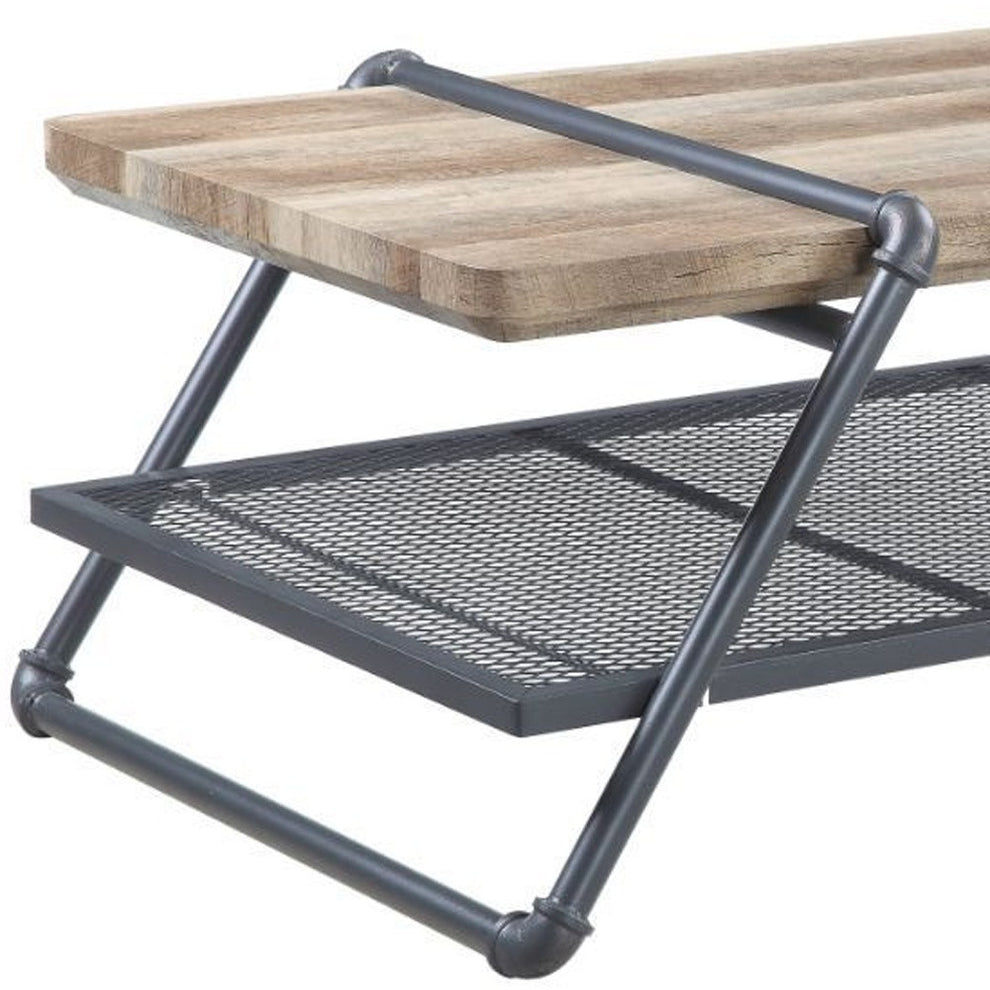 47" Sandy Gray And Oak Paper Veneer And Metal Rectangular Coffee Table With Shelf By Homeroots | Coffee Tables | Modishstore - 4