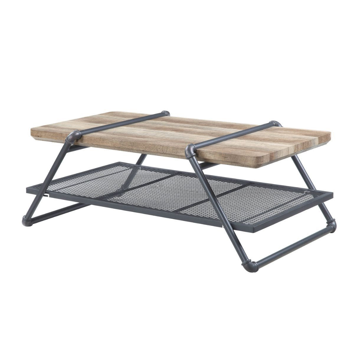 47" Sandy Gray And Oak Paper Veneer And Metal Rectangular Coffee Table With Shelf By Homeroots | Coffee Tables | Modishstore