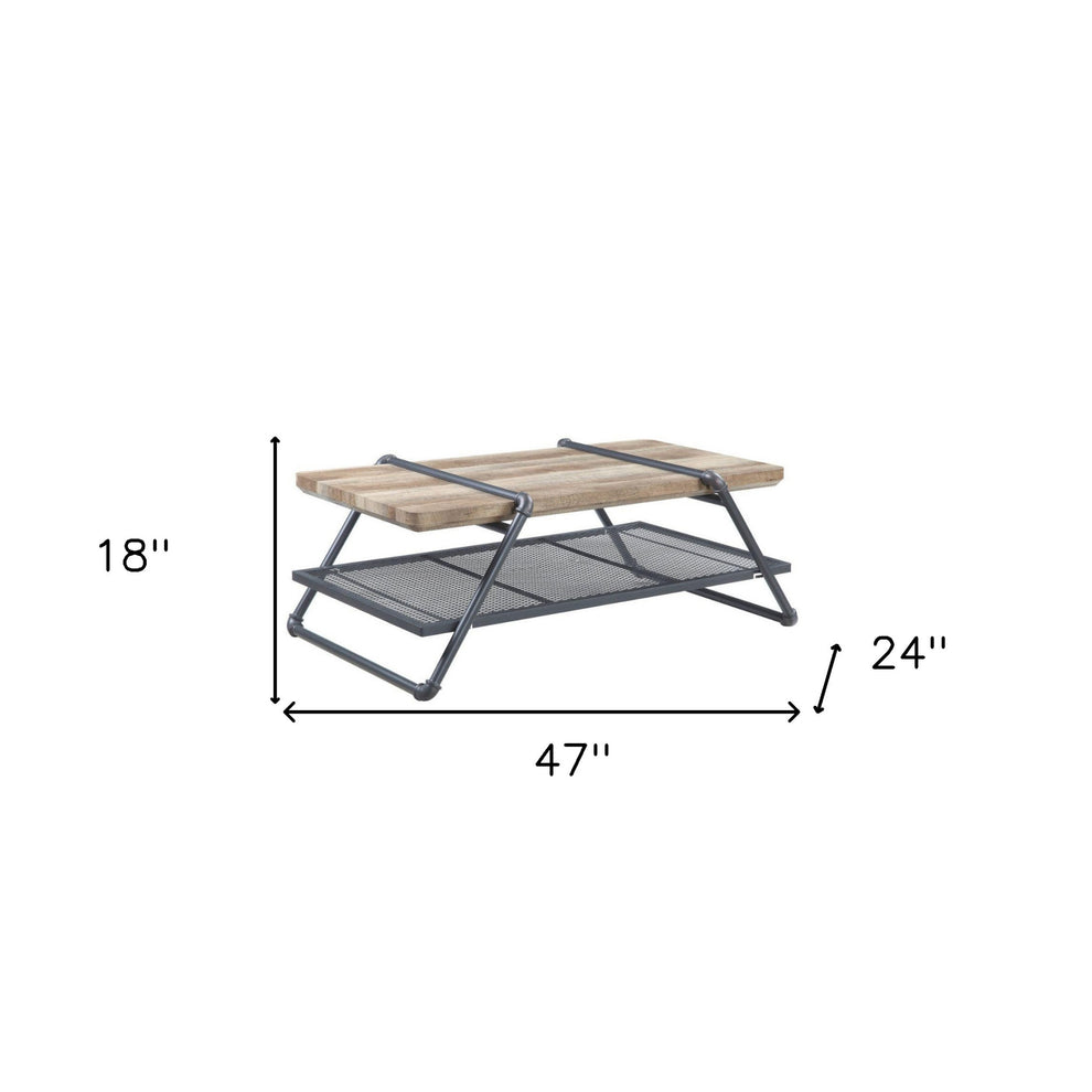 47" Sandy Gray And Oak Paper Veneer And Metal Rectangular Coffee Table With Shelf By Homeroots | Coffee Tables | Modishstore - 6