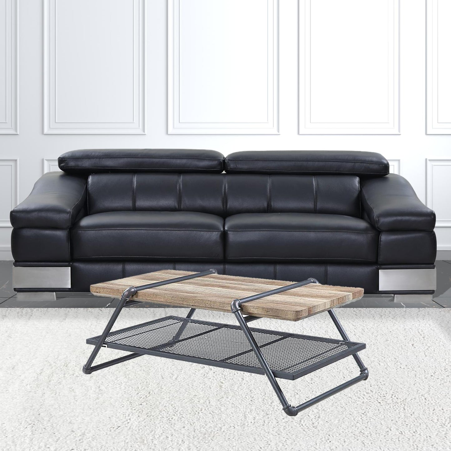 47" Sandy Gray And Oak Paper Veneer And Metal Rectangular Coffee Table With Shelf By Homeroots | Coffee Tables | Modishstore - 3