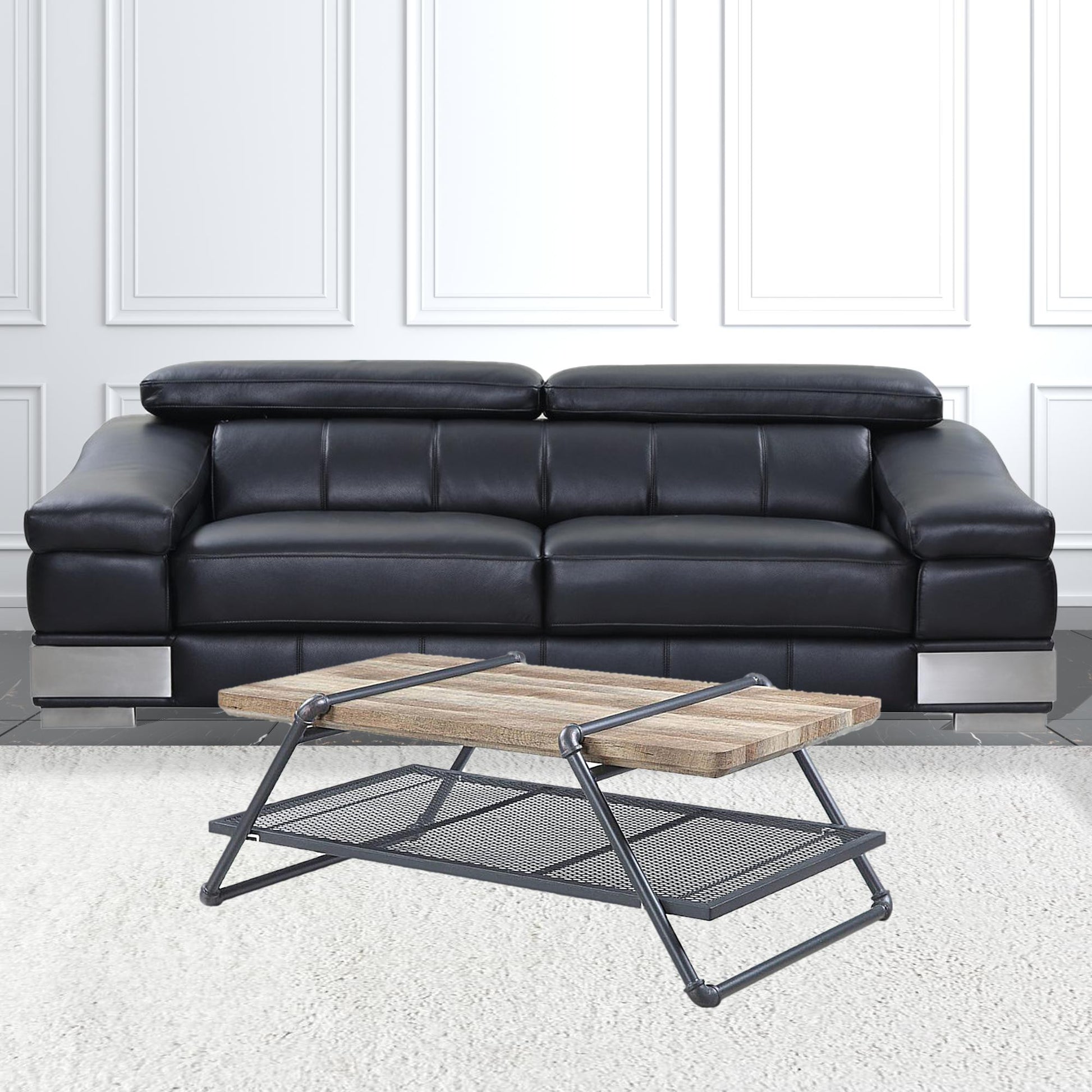 47" Sandy Gray And Oak Paper Veneer And Metal Rectangular Coffee Table With Shelf By Homeroots | Coffee Tables | Modishstore - 3