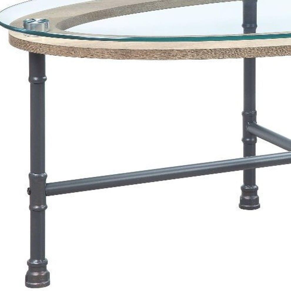 47" Sandy Gray And Clear Glass And Metal Oval Coffee Table By Homeroots | Coffee Tables | Modishstore - 4