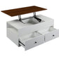 46" White And Walnut Melamine Veneer And Manufactured Wood Rectangular Lift Top Coffee Table With Two Drawers And Shelf By Homeroots | Coffee Tables | Modishstore