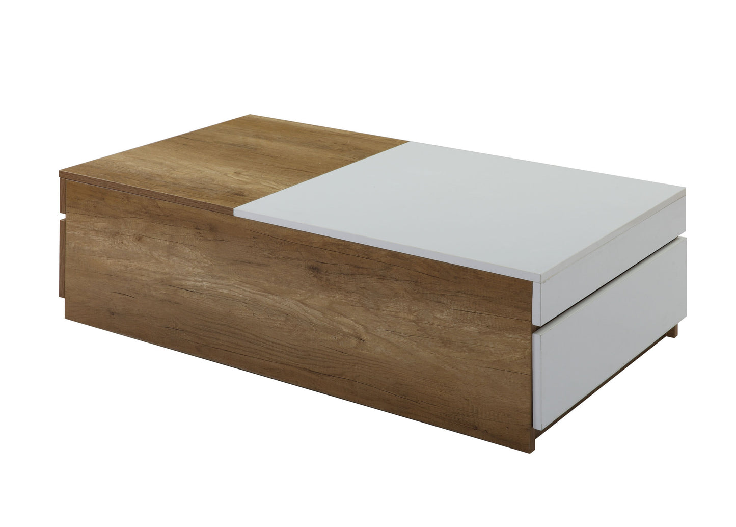 49" Oak And White Melamine Veneer And Manufactured Wood Rectangular Coffee Table With Two Drawers By Homeroots
