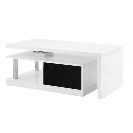 63" White Rectangular Coffee Table With Two Drawers And Shelf By Homeroots