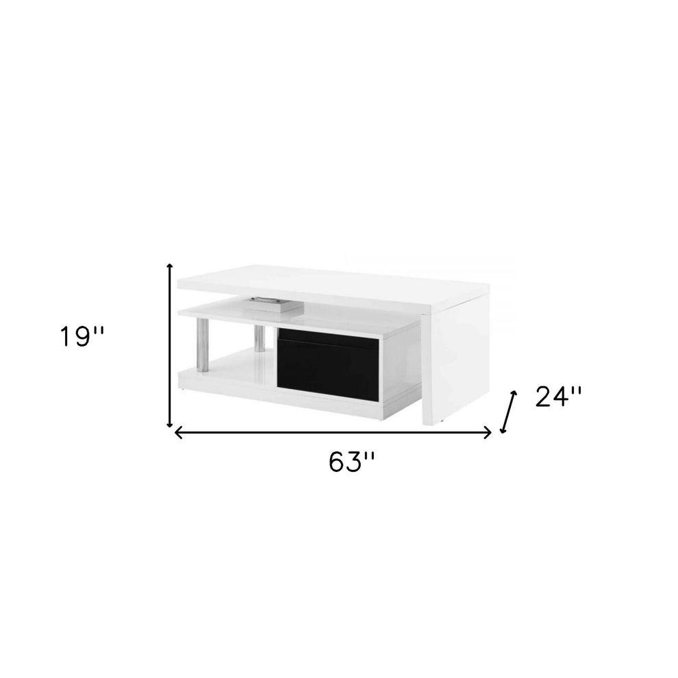 63" White Rectangular Coffee Table With Two Drawers And Shelf By Homeroots | Coffee Tables | Modishstore - 5