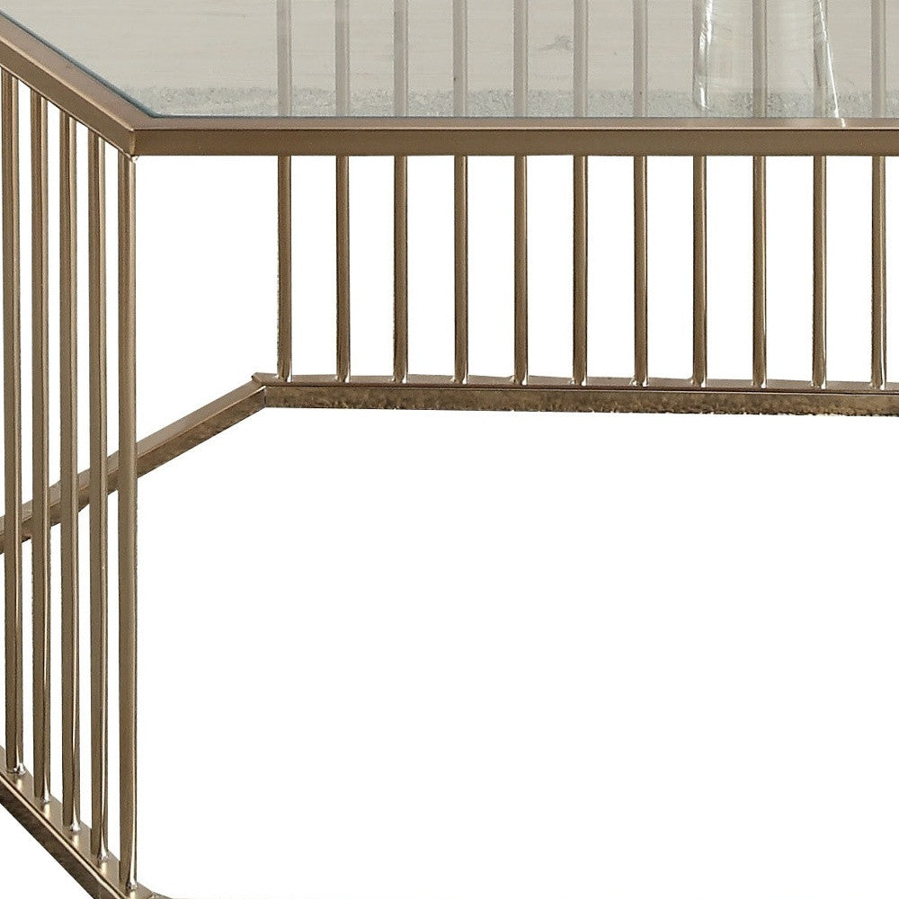 34" Champagne And Clear Glass And Metal Hexagon Coffee Table By Homeroots | Coffee Tables | Modishstore - 4