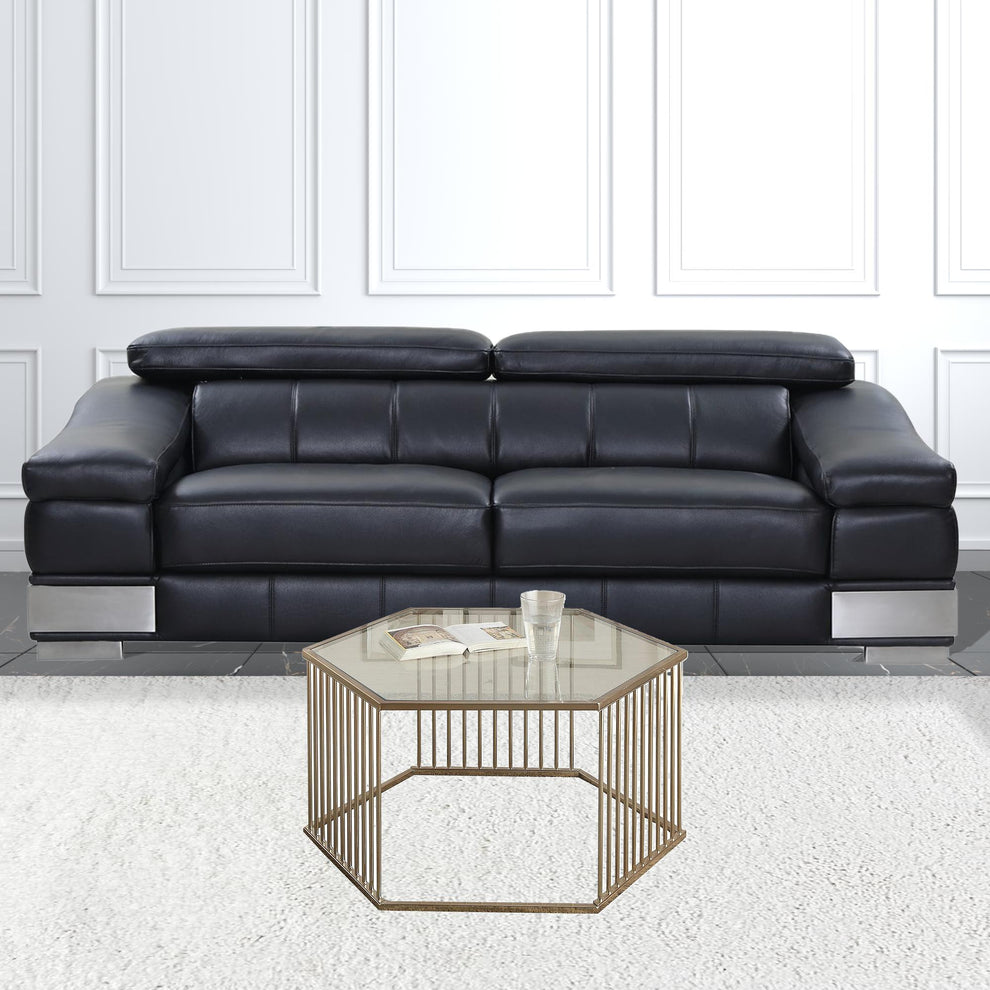34" Champagne And Clear Glass And Metal Hexagon Coffee Table By Homeroots | Coffee Tables | Modishstore - 2