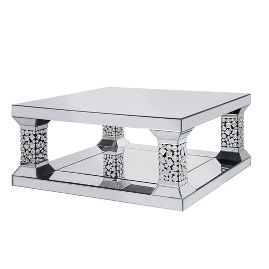 40" Silver Mirrored Square Mirrored Coffee Table By Homeroots