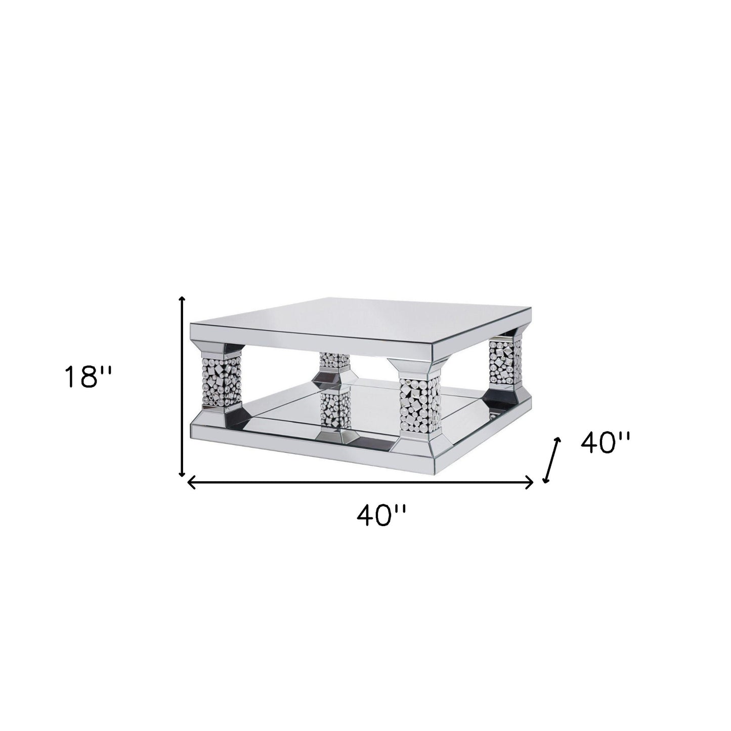 40" Silver Mirrored Square Mirrored Coffee Table By Homeroots