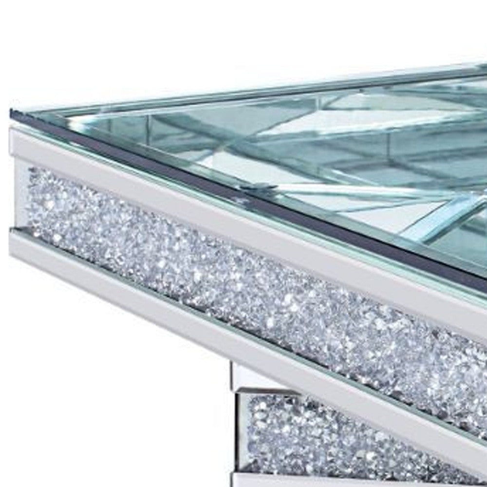 39" Silver And Clear Glass Bling Contemporary Three Tier Square Mirrored Coffee Table By Homeroots | Coffee Tables | Modishstore - 4