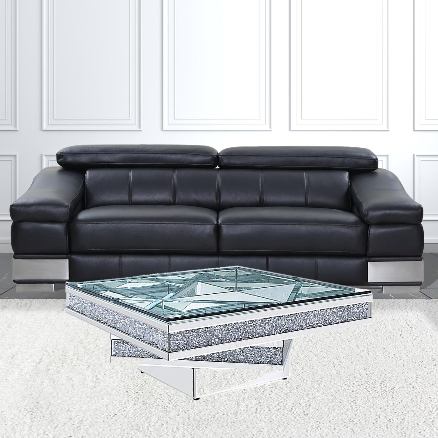 39" Silver And Clear Glass Bling Contemporary Three Tier Square Mirrored Coffee Table By Homeroots