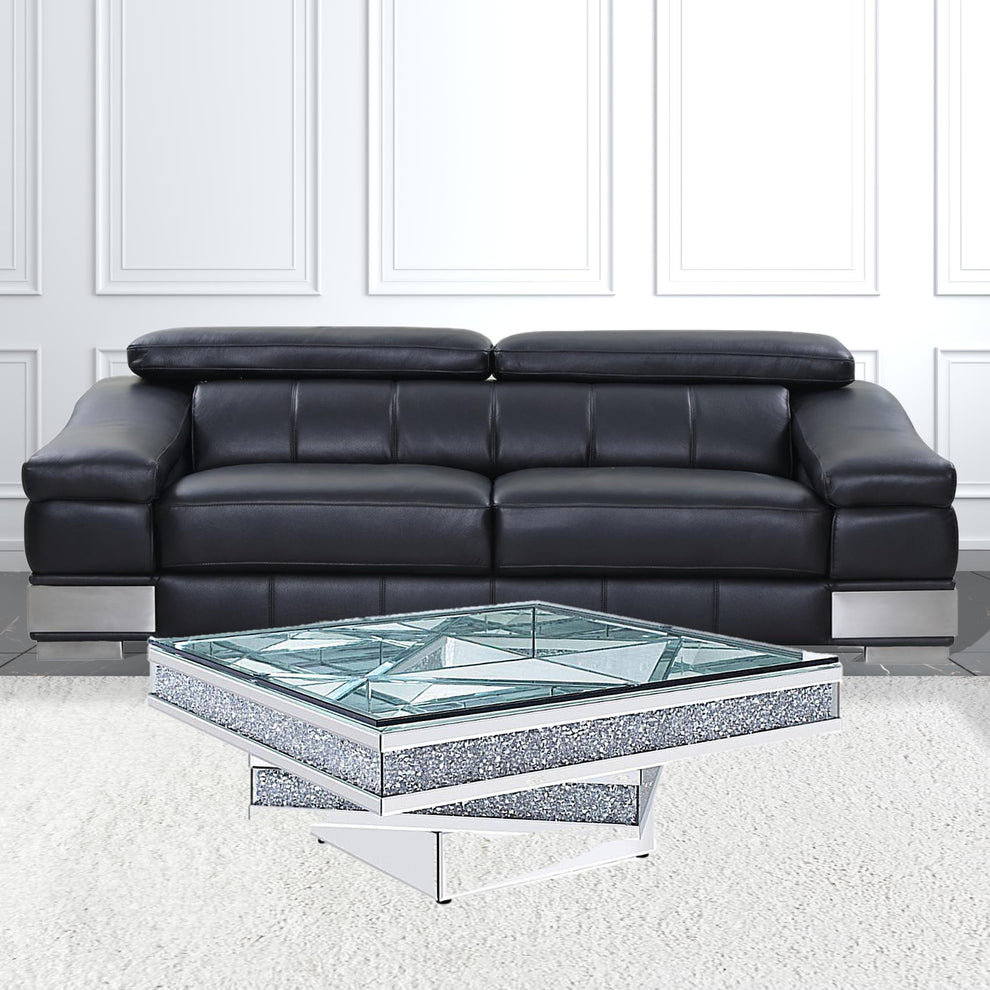 39" Silver And Clear Glass Bling Contemporary Three Tier Square Mirrored Coffee Table By Homeroots | Coffee Tables | Modishstore - 2