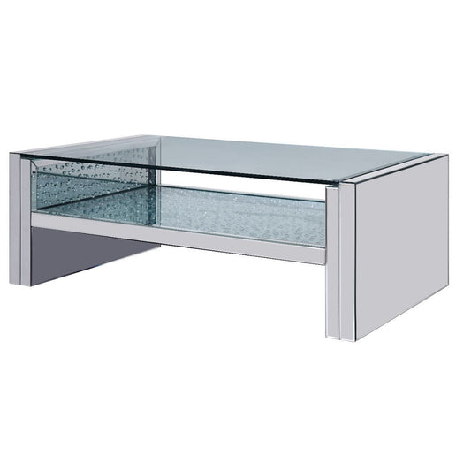 47" Silver And Clear Glass Rectangular Mirrored Coffee Table With Shelf By Homeroots