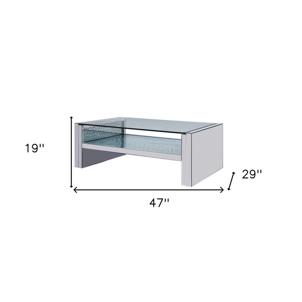 47" Silver And Clear Glass Rectangular Mirrored Coffee Table With Shelf By Homeroots | Coffee Tables | Modishstore - 5