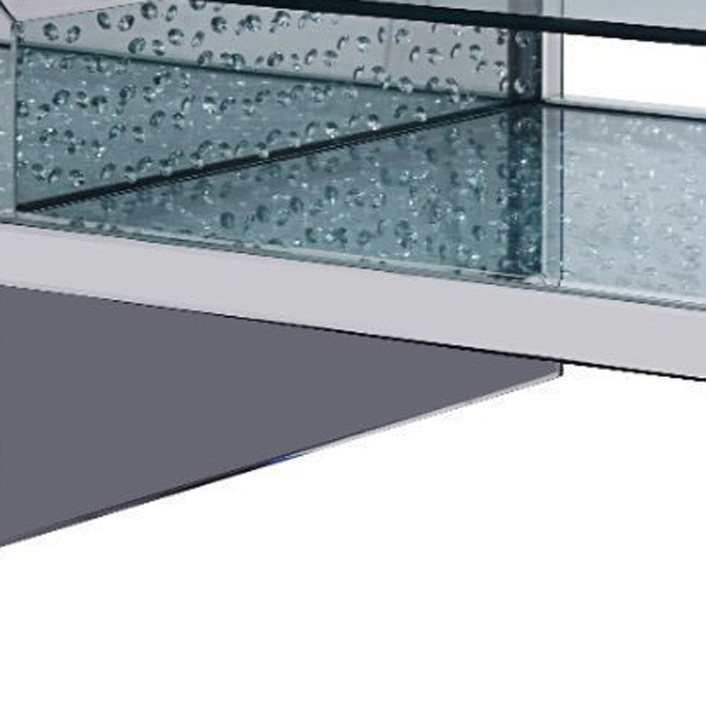 47" Silver And Clear Glass Rectangular Mirrored Coffee Table With Shelf By Homeroots | Coffee Tables | Modishstore - 3