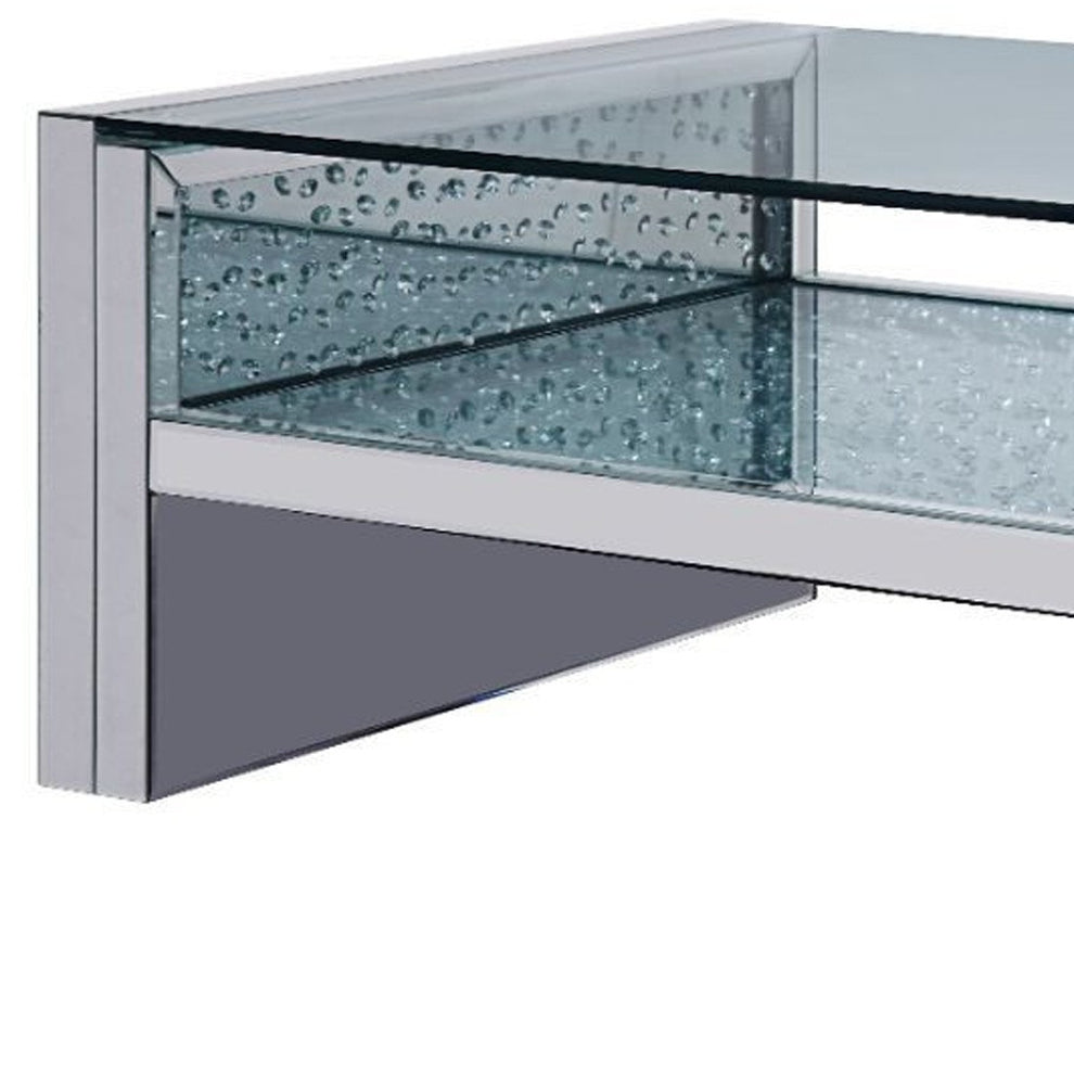 47" Silver And Clear Glass Rectangular Mirrored Coffee Table With Shelf By Homeroots | Coffee Tables | Modishstore - 4