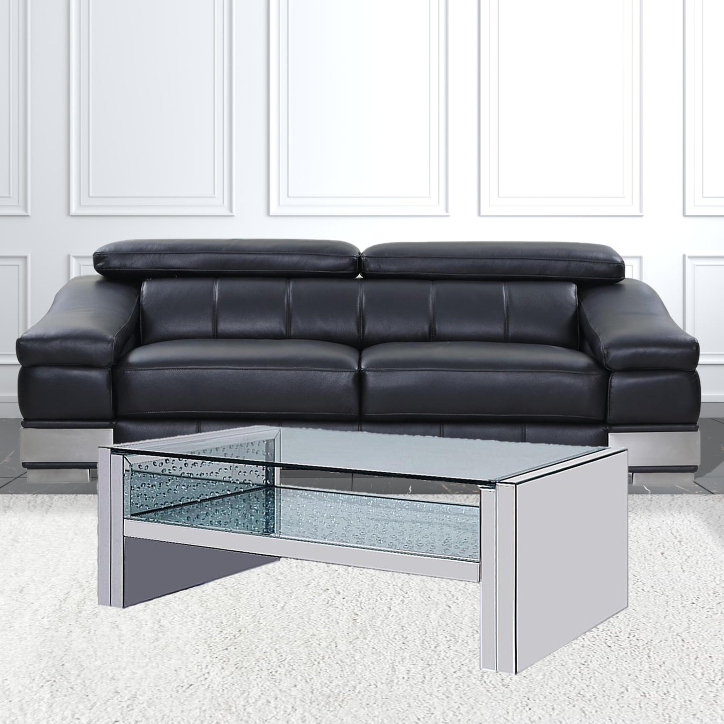 47" Silver And Clear Glass Rectangular Mirrored Coffee Table With Shelf By Homeroots