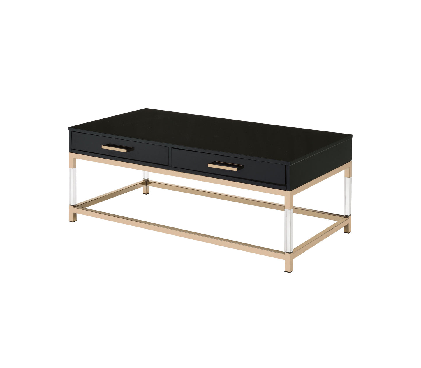 44" Gold And Black High Gloss Manufactured Wood And Metal Rectangular Coffee Table With Two Drawers By Homeroots | Coffee Tables | Modishstore - 2