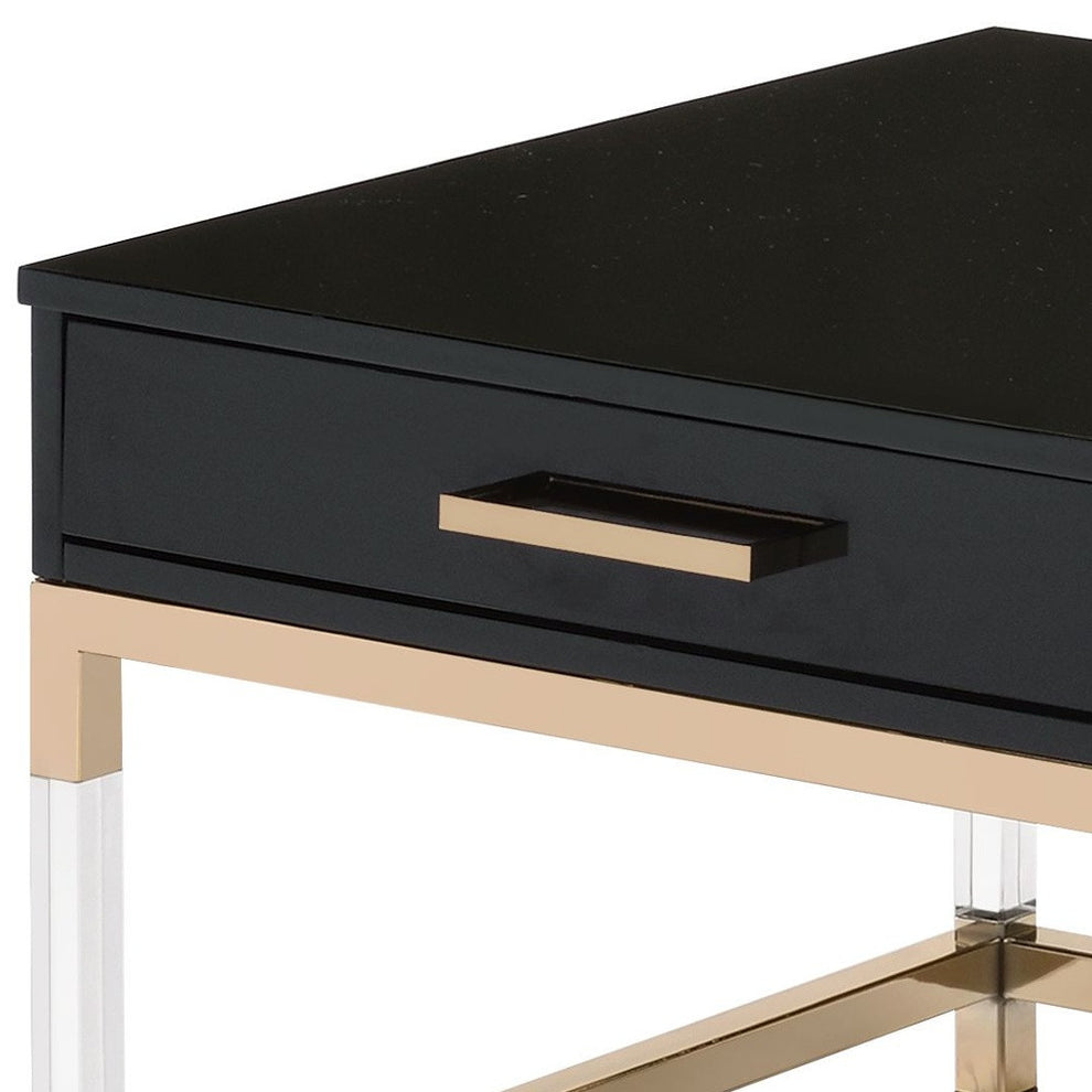 44" Gold And Black High Gloss Manufactured Wood And Metal Rectangular Coffee Table With Two Drawers By Homeroots | Coffee Tables | Modishstore - 5