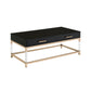 44" Gold And Black High Gloss Manufactured Wood And Metal Rectangular Coffee Table With Two Drawers By Homeroots