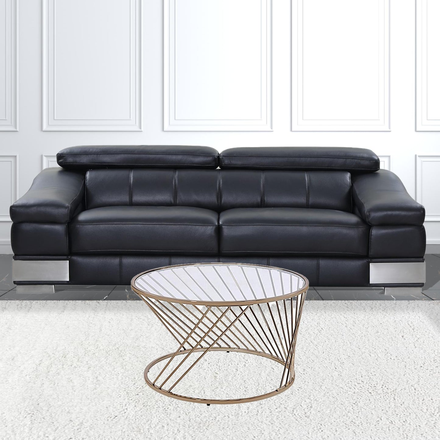 32" Champagne And Clear Glass And Metal Round Coffee Table By Homeroots | Coffee Tables | Modishstore - 2