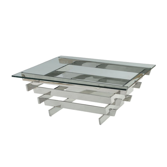41" Chrome And Clear Glass Square Coffee Table By Homeroots | Coffee Tables | Modishstore