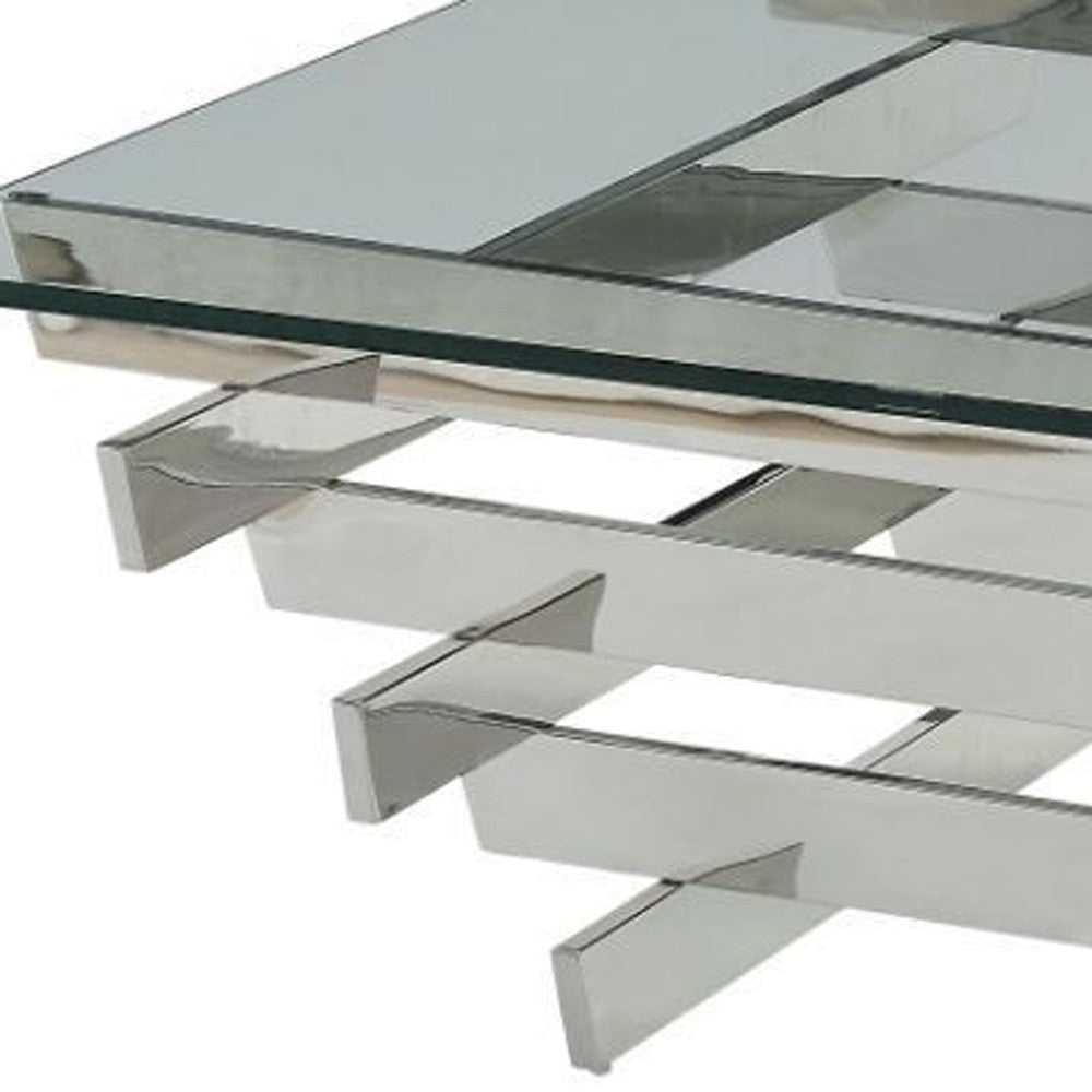 41" Chrome And Clear Glass Square Coffee Table By Homeroots | Coffee Tables | Modishstore - 3