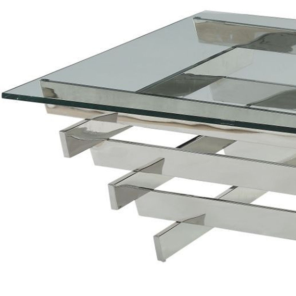 41" Chrome And Clear Glass Square Coffee Table By Homeroots | Coffee Tables | Modishstore - 4