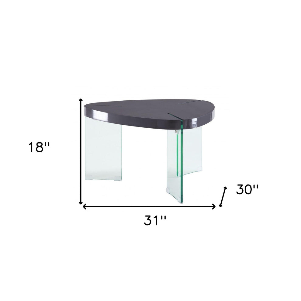 31" Clear Glass And Gray High Gloss Wood Triangle Coffee Table By Homeroots | Coffee Tables | Modishstore - 5