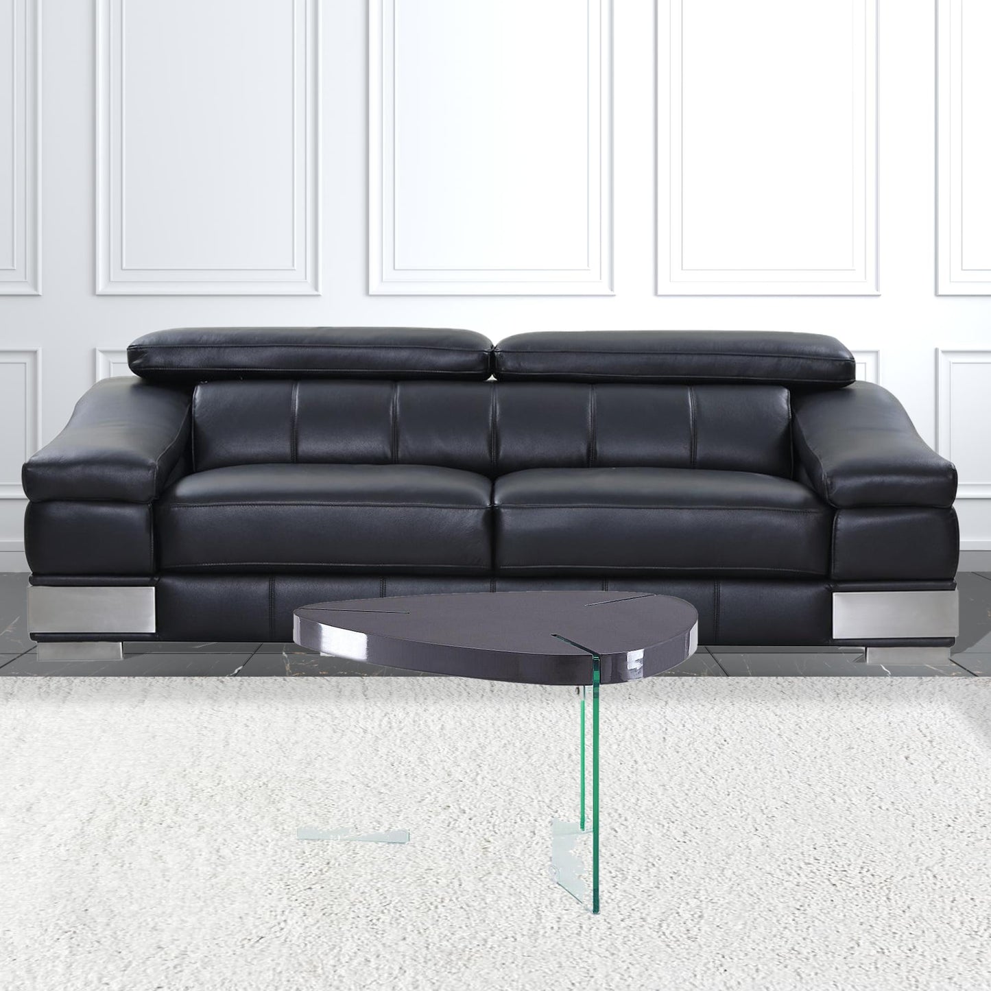 31" Clear Glass And Gray High Gloss Wood Triangle Coffee Table By Homeroots | Coffee Tables | Modishstore - 2