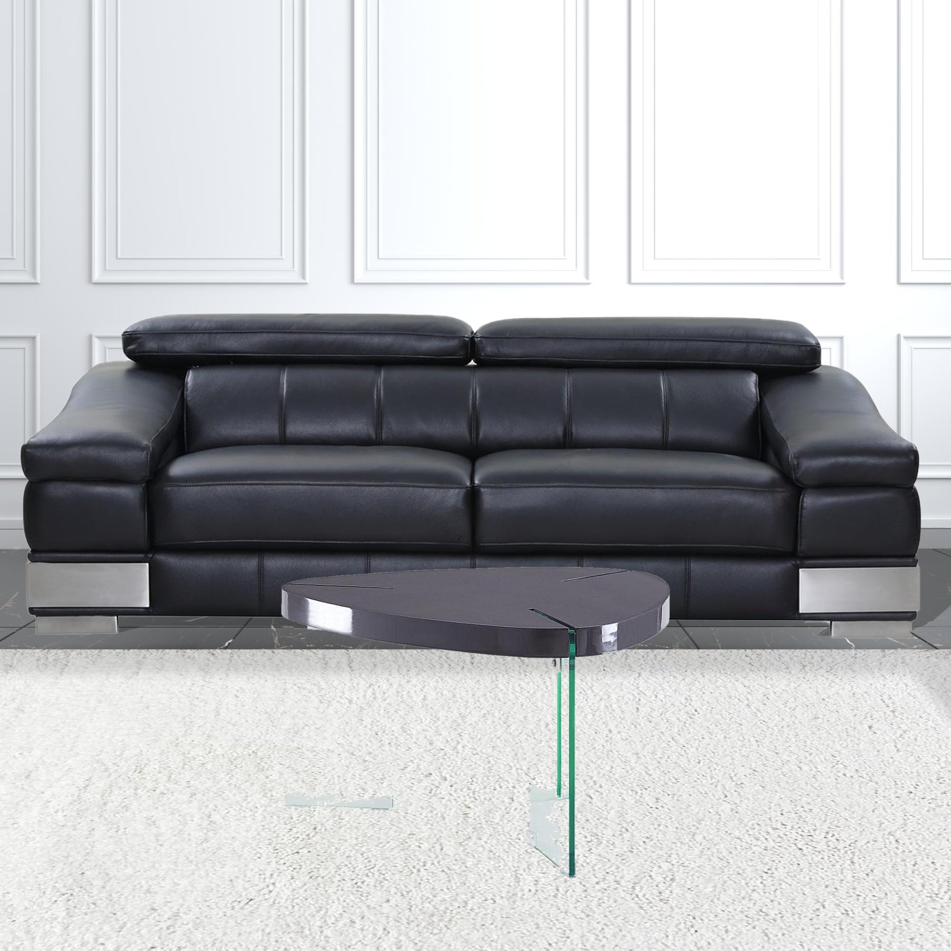 31" Clear Glass And Gray High Gloss Wood Triangle Coffee Table By Homeroots | Coffee Tables | Modishstore - 2