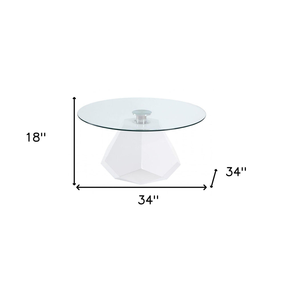 34" White And Clear Glass And Manufactured Wood Round Coffee Table By Homeroots | Coffee Tables | Modishstore - 6