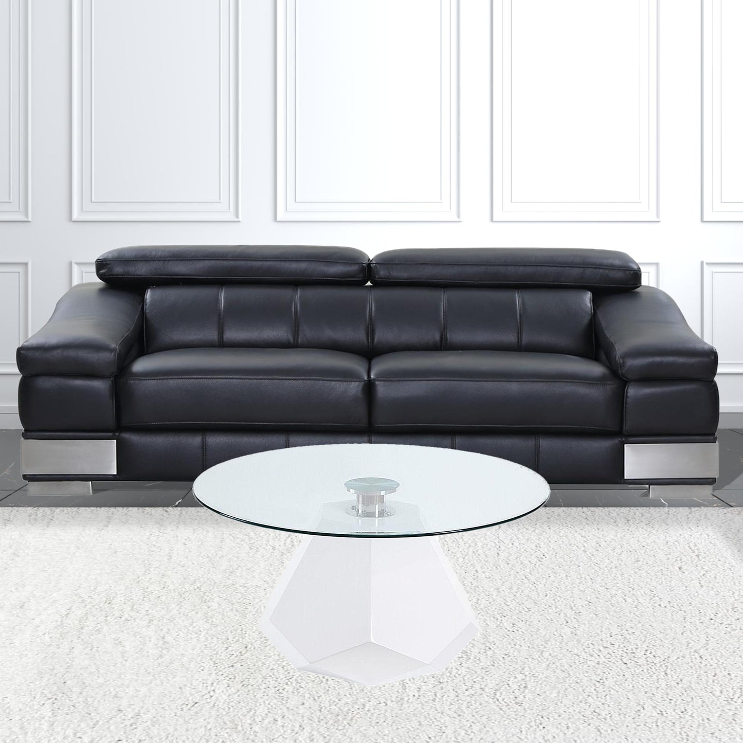 34" White And Clear Glass And Manufactured Wood Round Coffee Table By Homeroots | Coffee Tables | Modishstore - 3