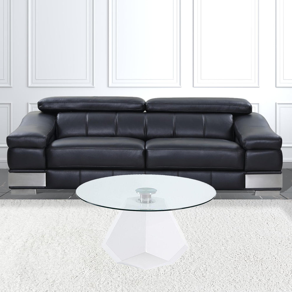 34" White And Clear Glass And Manufactured Wood Round Coffee Table By Homeroots | Coffee Tables | Modishstore - 3