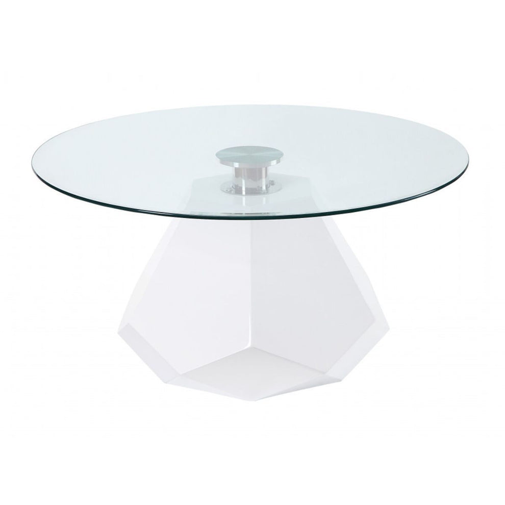 34" White And Clear Glass And Manufactured Wood Round Coffee Table By Homeroots | Coffee Tables | Modishstore - 2