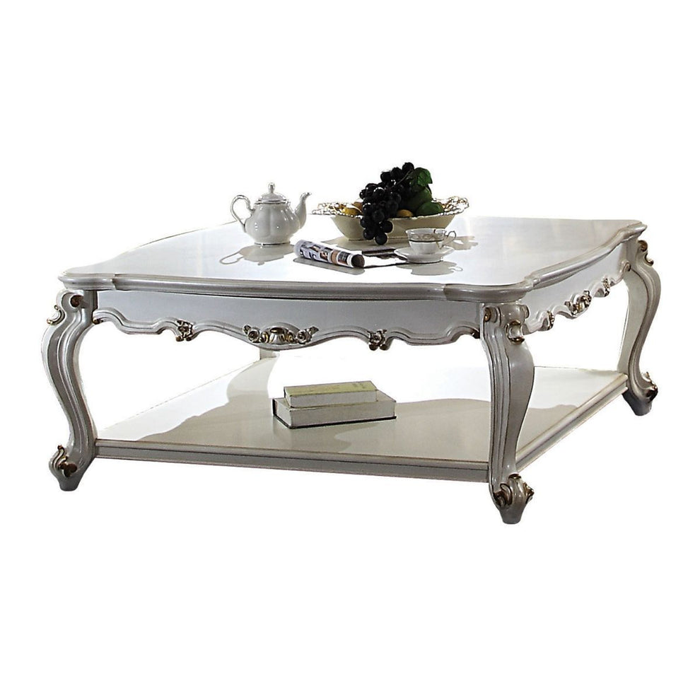 47" Antique Pearl Solid Wood And Polyresin Rectangular Coffee Table With Shelf By Homeroots | Coffee Tables | Modishstore - 2