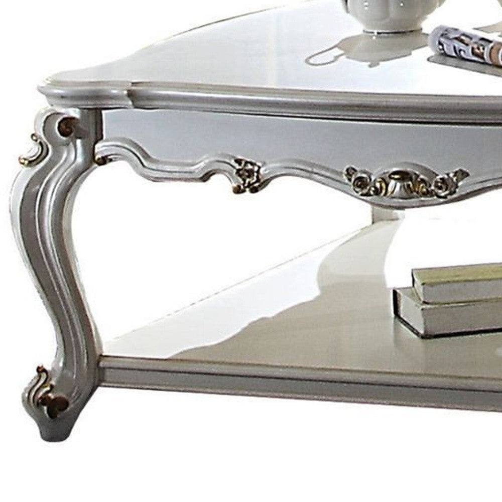 47" Antique Pearl Solid Wood And Polyresin Rectangular Coffee Table With Shelf By Homeroots | Coffee Tables | Modishstore - 5