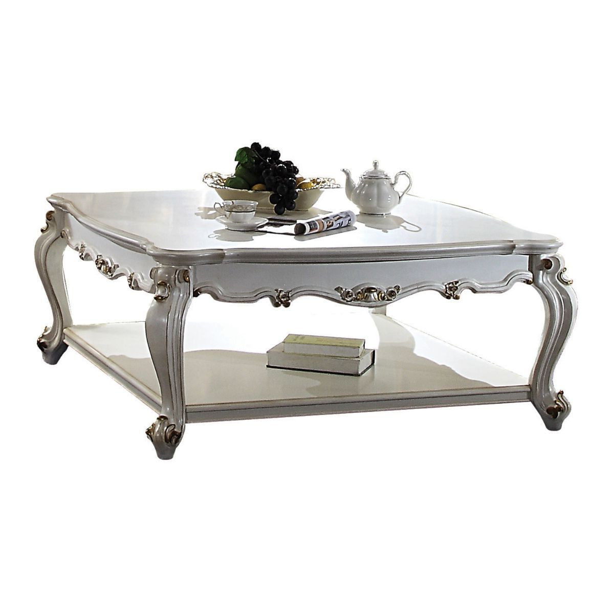 47" Antique Pearl Solid Wood And Polyresin Rectangular Coffee Table With Shelf By Homeroots | Coffee Tables | Modishstore