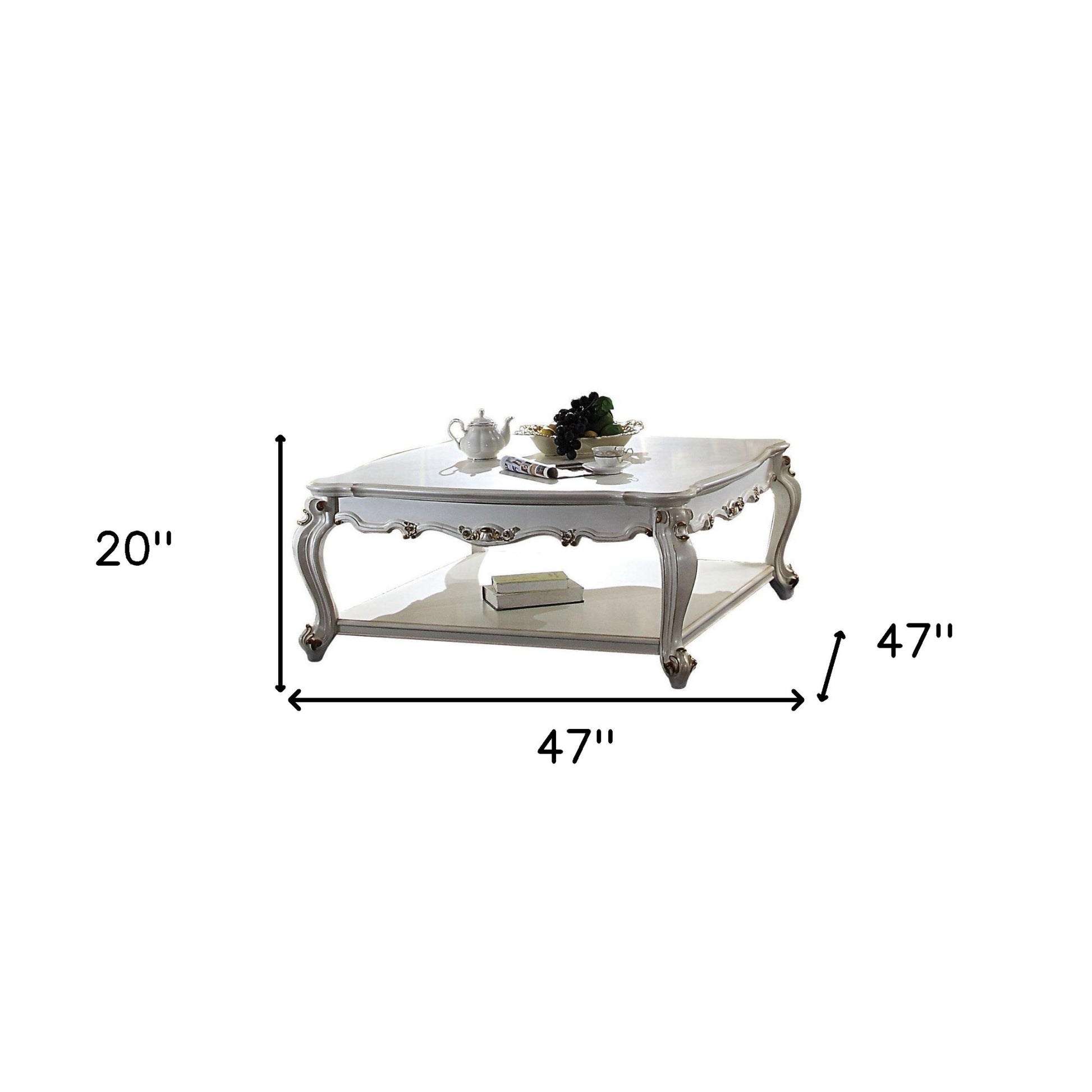 47" Antique Pearl Solid Wood And Polyresin Rectangular Coffee Table With Shelf By Homeroots | Coffee Tables | Modishstore - 6