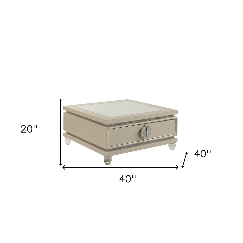 40" Pearlized Bling Faux Diamonds Square Mirrored Coffee Table With Two Drawers By Homeroots | Coffee Tables | Modishstore - 5