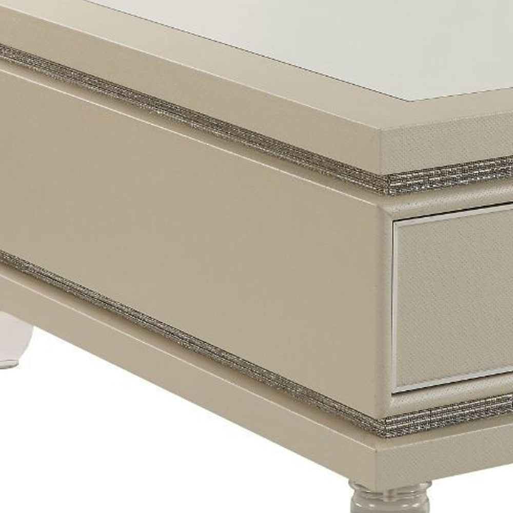 40" Pearlized Bling Faux Diamonds Square Mirrored Coffee Table With Two Drawers By Homeroots | Coffee Tables | Modishstore - 3