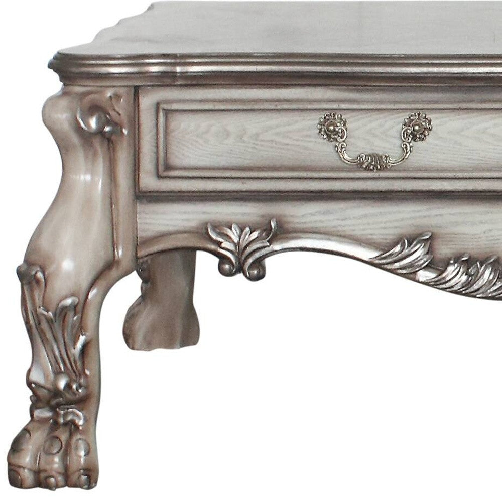 57" Vintage Bone White Solid Wood And Polyresin Rectangular Coffee Table With Two Drawers By Homeroots | Coffee Tables | Modishstore - 5