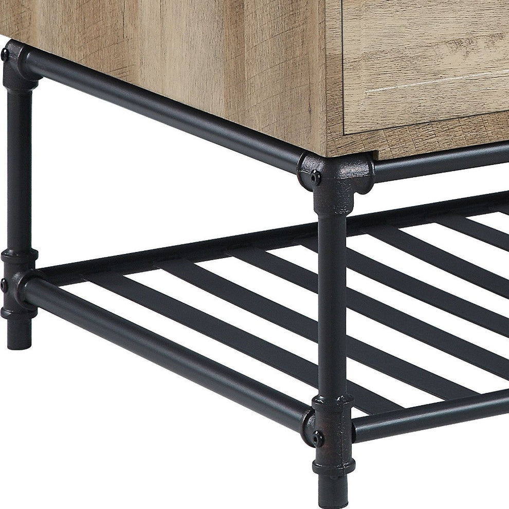 47" Sandy Black And Oak Paper Veneer And Metal Rectangular Coffee Table With Two Drawers And Shelf By Homeroots | Coffee Tables | Modishstore - 5